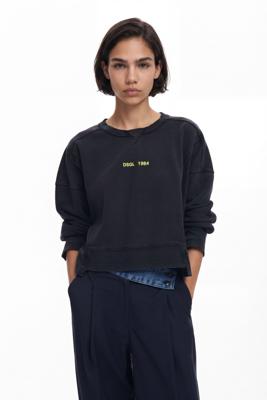 Gewassen effect sweatshirt - BLACK - L
