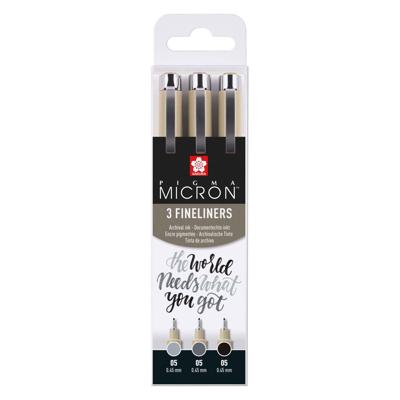 Sakura pigma micron 05 fineliner set, 3 pennen, zwartgrijs