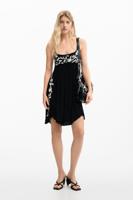 Zwierige jurk met bandjes en borduursels - BLACK - M