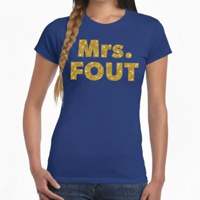 Verkleed t-shirt voor dames - Mrs. Fout - goud glitter - blauw - foute party kleding