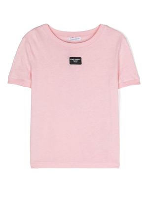 Dolce & Gabbana Kids t-shirt en coton à logo pailleté - Rose