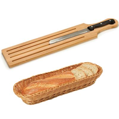 Bamboe houten broodplank/snijplank/serveerplank met broodmes 50 x 10 cm en broodmandje van 41 cm