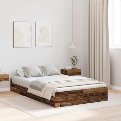 Opbergbedframe met lade Oud hout 120 x 200 cm Bewerkt hout