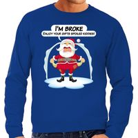 Foute Kersttrui Im broke enjoy your gifts blauw voor heren