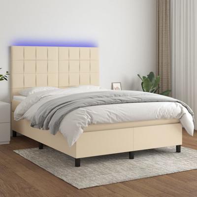 Boxspring met matras en LED stof crèmekleurig 140x190 cm