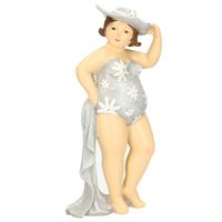 Woonkamer decoratie beeldje - staand - dikke dame - blauw badpak - 21 cm