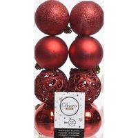 16x Kunststof kerstballen mix kerst rood 6 cm kerstboom versiering/decoratie - Kerstbal - thumbnail