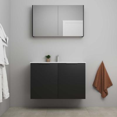 On-Line Badkamermeubelset - 100 cm - Bouwpakket - 2 Deuren met Greep - Porseleinen Wastafel - 1 Kraangat - Spiegelkast - Mat Zwart