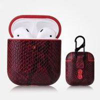 AirPods 1/2 hoesje PU Leer Slangenleer - Rood - thumbnail