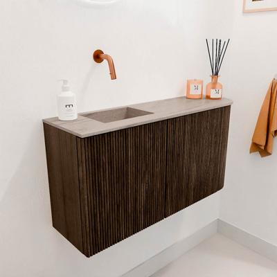 Toiletmeubel Mondiaz Joya Dlux | 81.6 cm | Meubelkleur Walnut | Faye wastafel Saba Wasbak Links | Zonder kraangat(en)