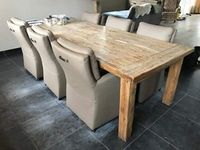 Set van 6 leren eetkamerfauteuils - met armleuning en wieltjes - bruin leer - Echt leer, Landelijk, ontdek de vele Leersoorten en Kleuren bij ShopX