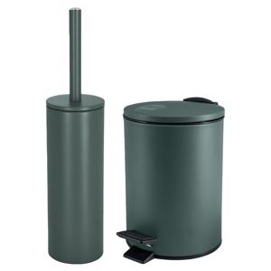 Badkamer/toilet accessoires set - WC-borstel en pedaalemmer 3L - metaal - donkergroen