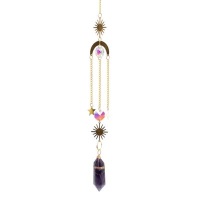 Edelsteen Regenboog Hanger - Zon en Maan - Amethist (40 cm)