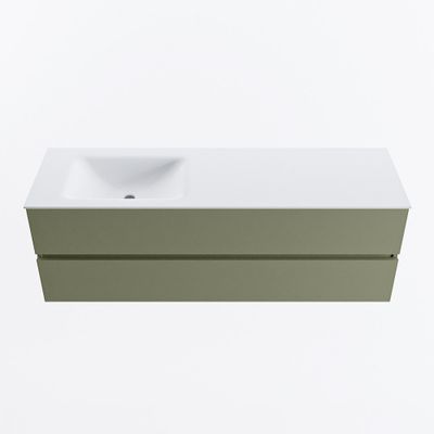 MONDIAZ VICA 150cm badmeubel onderkast Army 2 lades. Wastafel CLOUD links zonder kraangat, kleur Talc.
