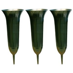 3x Groene kunststof grafvazen 31 cm