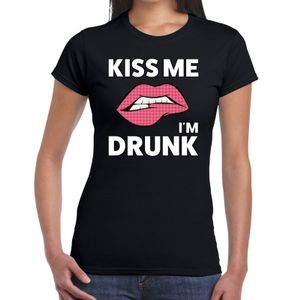 Kiss me i am drunk t-shirt zwart dames