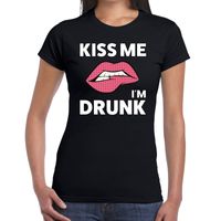 Kiss me i am drunk t-shirt zwart dames - thumbnail