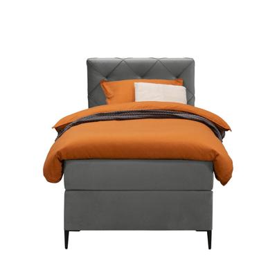 Leen Bakker - Boxspring Liv Geruit - 90x200 Cm - Slanke Poot - Stof/Velvet - Grijs