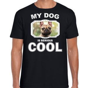 Franse bulldog honden t-shirt my dog is serious cool zwart voor heren