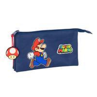 Pennenetui met 3 vakken Super Mario Trick Rood Donkerblauw 22 x 12 x 3 cm