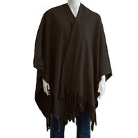 Luxe omslagdoek/poncho - donker bruin - 180 x 140 cm - fleece - Dameskleding accessoires One size  - - thumbnail