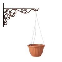 Hangpot + Muurhaak Como - terracotta - D25 cm - kunststof - ijzer - tuinaccessoires