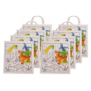 Inkleurbaar tasje DIY - 8x - dinosaurus motief - 38 x 42 cm - fairtrade katoen