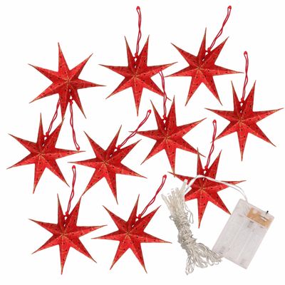 Kerstverlichting op batterijen lichtsnoer met rode papieren sterren 250 cm Kerstverlichting op batterijen lichtsnoer met rode papieren sterren 250 cm