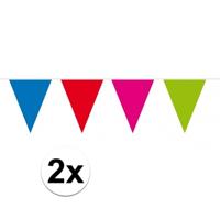 Vlaggenlijn met Feestvlaggetjes in XL formaat - 2x - multicolour - 10 meter - plastic - versiering