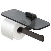 Geesa Shift Toiletrolhouder dubbel Zwart metaal geborsteld met planchet van rookglas - thumbnail