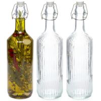 Secret de Gourmet Beugelfles / Weckfles - 3x - transparant glas - luchtdicht - 1 liter - waterfles