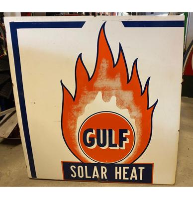 Gulf Solar Heat Groot Emaille Bord - 153 x 146cm - Vintage Origineel