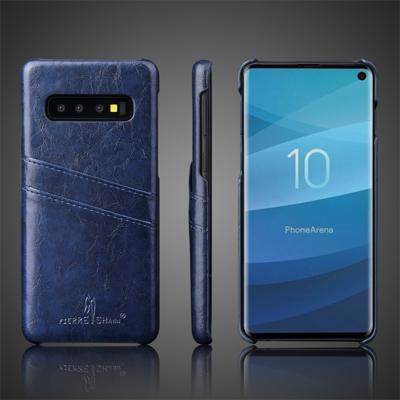 Fierre Shann retro olie Wax textuur PU lederen draagtas voor Galaxy S10 Plus met kaartsleuven (blauw)