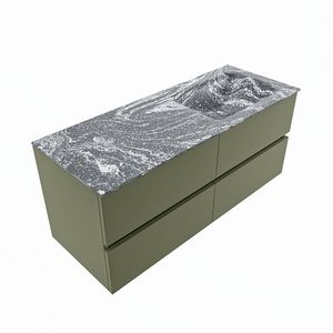 MONDIAZ VICA-DLUX 120cm badmeubel onderkast Army 4 lades. Inbouw wastafel CLOUD rechts zonder kraangat, kleur Lava, en spiegel model SPOT