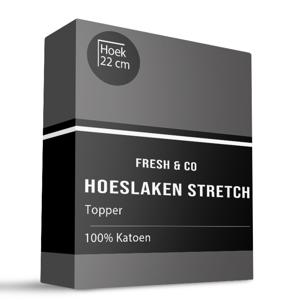 Topper Hoeslaken - Katoen Jersey Stretch - Antraciet - 100x200 cm - Antraciet - Fresh and Co - Dekbed-Discounter.nl