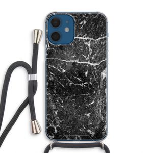 Zwart marmer: iPhone 12 Transparant Hoesje met koord
