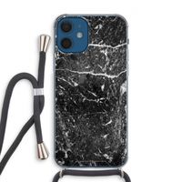 Zwart marmer: iPhone 12 Transparant Hoesje met koord