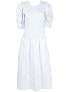 GANNI robe mi-longue à broderie anglaise - Bleu