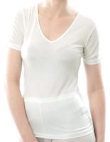 Zijden Dames T-Shirt met V-Hals Alkena Kleur Gebroken wit Maat Extra Large