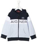 Aigner Kids hoodie zippé à logo imprimé - Bleu