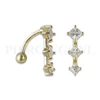 Navelpiercing reverse goud 14 karaat met kristallen