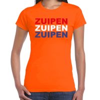 Zuipen t-shirt oranje voor dames - Koningsdag / EK/WK shirts - thumbnail