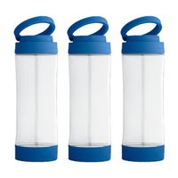 6x Stuks glazen waterfles/drinkfles met blauwe kunststof schroefdop en smartphone houder 390 ml