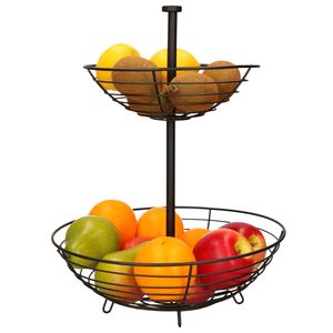 Metalen fruitmand/fruitschaal etagere 2 lagen zwart rond 30 x 40 cm - Fruitschalen