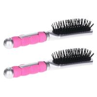 Haarborstel Hairmaster - 2x - zilver met roze handvat - 23 x 5 cm - kunststof - heren/dames/kinderen