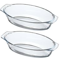 Chef Traiteur Ovenschaal van borosilicaat glas - 2x - ovaal - 0.7 Liter - 24 x 13 x 5 cm - thumbnail