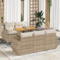 6-delige Loungeset met kussens poly rattan beige