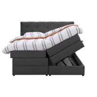 Leen Bakker - Boxspring Met Opbergruimte Liv Geruit - Antraciet - 180x200 Cm - Stof - Grijs