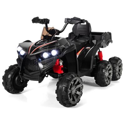 12V Elektrisch Kindervoertuig met 6 Wielen 4 Aandrijving Kinderquad op Batterijen Achterbak LED-Verlichting Muziek Verhaal Zwart
