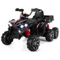 12V Elektrisch Kindervoertuig met 6 Wielen 4 Aandrijving Kinderquad op Batterijen Achterbak LED-Verlichting Muziek Verhaal Zwart